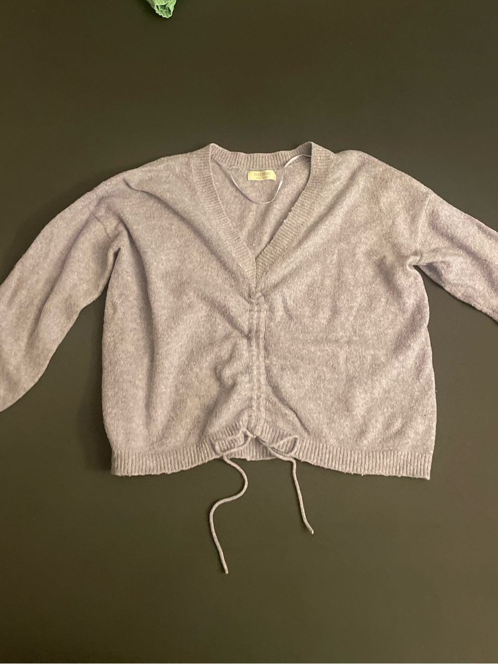 Vintage Lavender V-Neck Drawstring Sweater